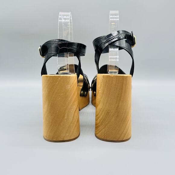 Free People Sandals Womens 10 Black Wood Platform Ankle Strap Block Heel - Picture 7 of 13